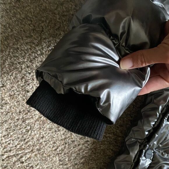 DKNY Silver Puffer Coat Bubble Lined Puffy Shiny Metallic Gunmetal Womens Large - Picture 8 of 13